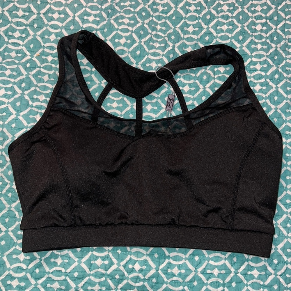 Yira large 8/10 black sports bra padded removable pads  mesh strappy new w tags